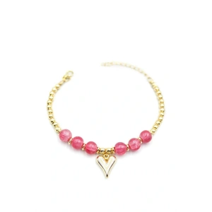Boncuklu Kalp Bileklik - Pembe