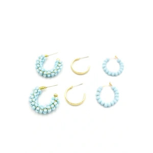 Boncuklu Küpe Seti - Turkuaz