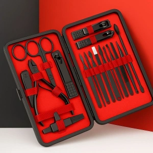 BUFFER® 24 Parça Kendiliğinden Deri Çantalı Seyahat Tipi Manikür Pedikür Seti