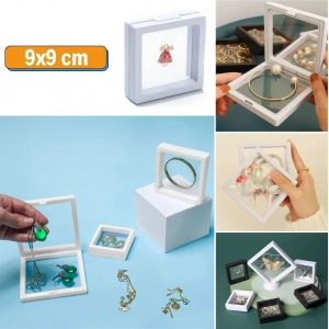 BUFFER® 9x9 cm Standlı 3D Takı Ziynet Hatıra Koleksiyon Saklama Kutusu Şeffaf Film Çerçevesi
