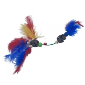 BUFFER® Tüylü Tahta Boncuklu Zilli Kedi Oyuncağı Çok Renkli Kedi Oyuncak