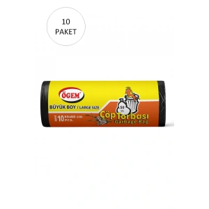Büyük Boy Çöp Torbası 65 x 80 cm 10 Lu Rulo x 10 Paket = 100 Adet (Siyah)