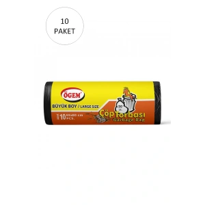 Büyük Boy Çöp Torbası 65 x 80 cm 10 Lu Rulo x 10 Paket = 100 Adet (Siyah)