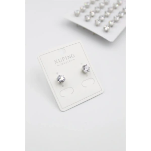 Büyük Boy Zirkon Taşlı Tektaş  Küpe - Gümüş