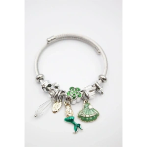 Çelik Charmlı Deniz Kızı Bileklik - Yeşil