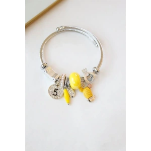 Çelik Charmlı Kaktüs Bilezik - Sarı