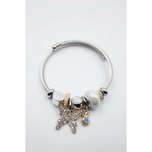 Çelik Charmlı Kelebek Bileklik - Beyaz