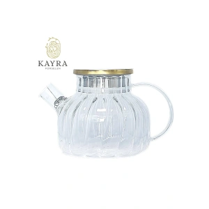 Çelik Kapaklı Borosilikat Dilimli Model Süzgeçli Cam Demlik Bitki Çayları 1000 Ml Royaleks-CM-2001