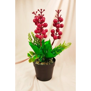 Cocina Yılbaşı Kokina Saksıda Şık Dekorasyon Süsleme Yapay Çiçek 26 cm