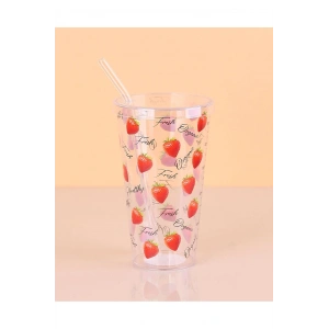 Desenli Plastik Pipetli Bardak 16 Cm 1 Adet Royaleks-ENF-040