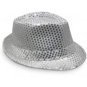 Disko Star Gümüş Payetli Fötr Şapka Yetişkin Boy