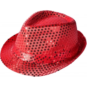 Disko Star Kırmızı Payetli Fötr Şapka Yetişkin Boy