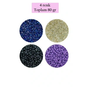 Dökme Cam Kum Boncuk (11/0) 2 mm - 4 Renk - Toplam 80 Gram -  BNC403