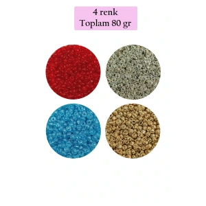 Dökme Cam Kum Boncuk (11/0) 2 mm - 4 Renk - Toplam 80 Gram -  BNC404