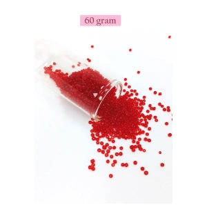 Dökme Cam Kum Boncuk (11/0) 2 mm - 60 Gram -  Şeffaf Kırmızı - BNC056
