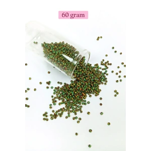 Dökme Cam Kum Boncuk (11/0) 2 mm - 60 Gram -  Yeşil Sarı Çizgili - BNC041