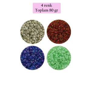 Dökme Cam Kum Boncuk (8/0) 3 mm - 4 Renk - Toplam 80 Gram - BNC417