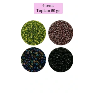 Dökme Cam Kum Boncuk (8/0) 3 mm - 4 Renk - Toplam 80 Gram - BNC422