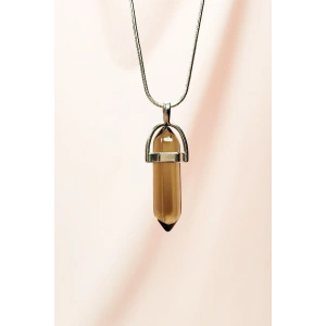 Dumanlı Kuvars Doğal Taşı Zincirli El Yapımı Tasarımlı Kolye Uç: 3,5 cm Zincir: 20 cm Kutulu