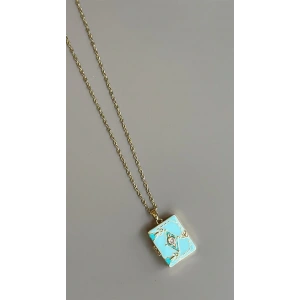 Etnik Desen Kapaklı Kolye - Mavi