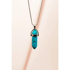 Firuze Doğal Taşı Zincirli El Yapımı Tasarımlı Kolye Uç: 3,5 cm Zincir: 20 cm Kutulu