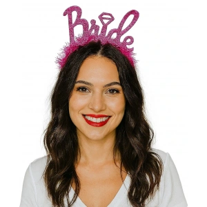 Fuşya Renk Bekarlığa Veda İtalik Yazı Alyanslı Bride Taç
