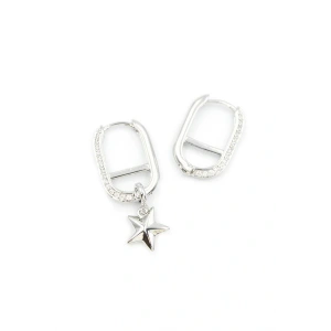 Halka Yıldız Küpe - Gümüş