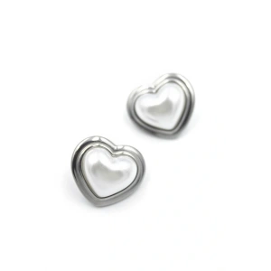 İnci Kalp Küpe - Gümüş