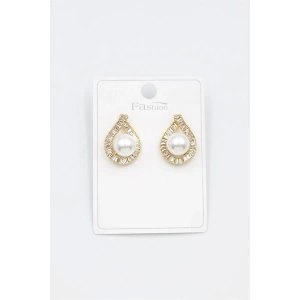 İncili Baget Taşlı Küpe - Altın