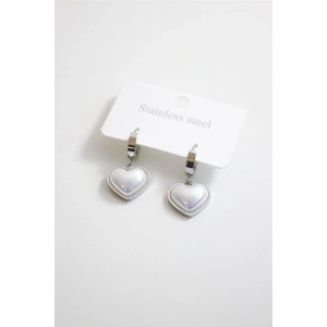 İncili Çelik Kalp Küpe - Gümüş