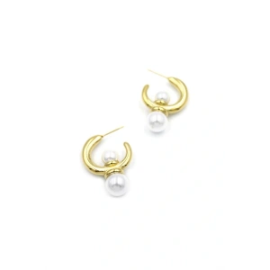 İncili Halka Küpe - Altın