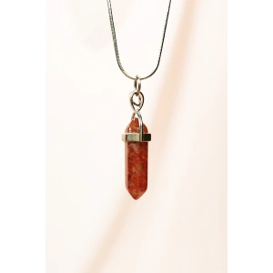 Jasper Doğal Taşı Zincirli El Yapımı Tasarımlı Kolye Uç: 3,5 cm Zincir: 20 cm Kutulu