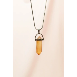 Kalsit Doğal Taşı Zincirli El Yapımı Tasarımlı Kolye Uç: 3,5 cm Zincir: 20 cm Kutulu