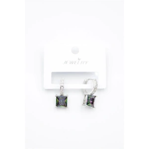 Kare Taşlı Küpe - Gümüş