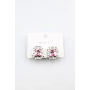 Kare Taşlı Küpe - Pembe