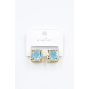 Kare Taşlı Küpe - Turkuaz