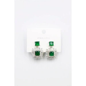 Kare Taşlı Küpe - Yeşil