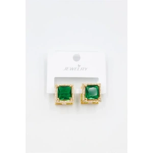 Kare Taşlı Küpe - Yeşil