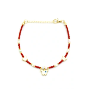 Kelebek Boncuk Bileklik - Bordo