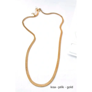 Kısa İtalyan Çelik Kolye-45 CM - Altın