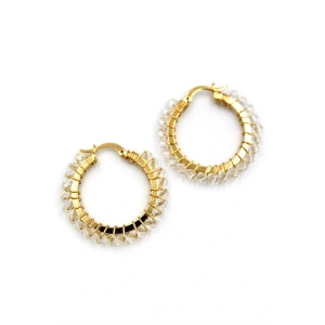 Kristal Boncuk Halka Küpe - Beyaz