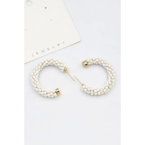 Kristal Boncuk Halka Küpe - Beyaz