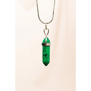 Krizopraz Doğal Taşı Zincirli El Yapımı Tasarımlı Kolye Uç: 3,5 cm Zincir: 20 cm Kutulu
