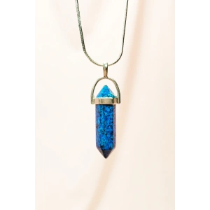 Labradorit Doğal Taşı Zincirli El Yapımı Tasarımlı Kolye Uç: 3,5 cm Zincir: 20 cm Kutulu