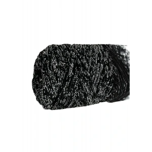 Makrome İpi 3mm Polyester Siyah Gümüş  Simli