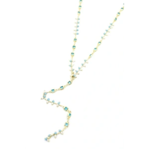 Mavi Taşlı Y Kolye - Altın