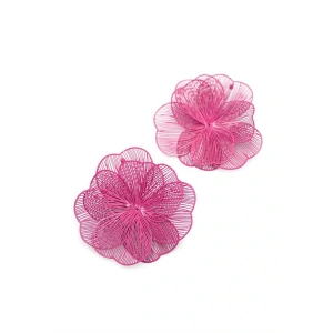 Metal Çiçek Küpe - Pembe