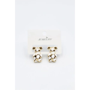 Mineli Ayıcık Küpe - Beyaz