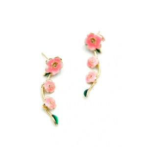 Mineli Çiçek Küpe - Pembe