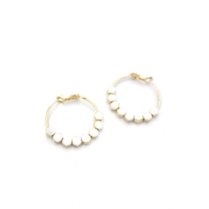 Mineli Halka Küpe - Beyaz